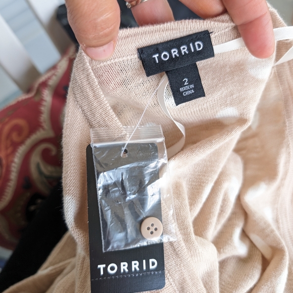 Torrid Oatmeal Polka Dot Slub Boyfriend Cardigan Sweater nat womens 2x - Picture 6 of 7